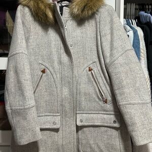 Women's J Crew Gray Coat with Faux Fur Collar